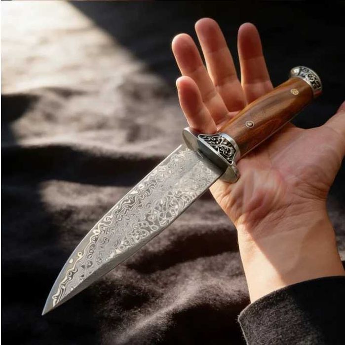 Cutit Imperial Damasc, forjare manuala din bile rulment, teaca piele eco