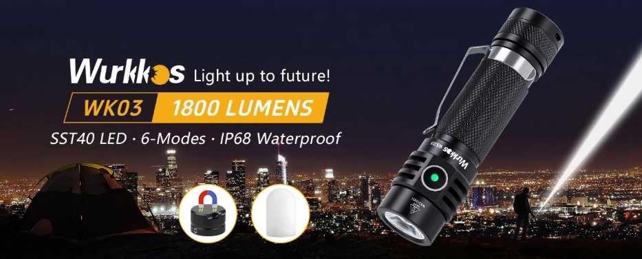 Високомощен Тактически Фенер Sofirn SC18 EDC Wurkkos WK03 1800LM Luminus SST40 LED IP68 18650 ATR TIR Оптика 90° Лъч 55грама 6061 Арокосмически Клас