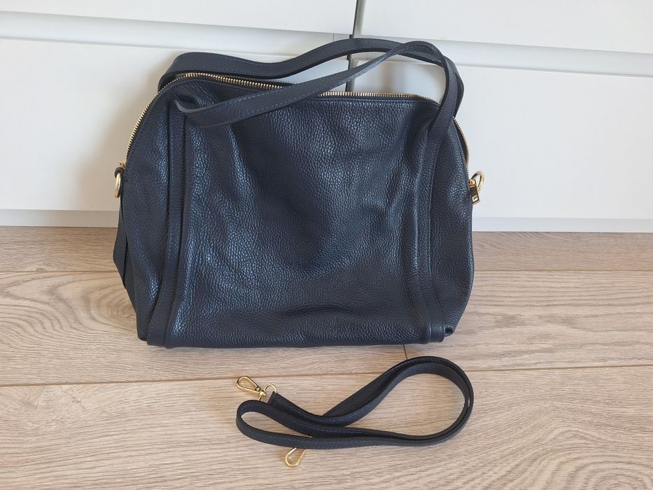Nou - geanta albastra mare, piele naturala