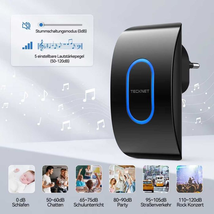 Sonerie wireless IP65 rezistent la apă 400m rază – Negru
