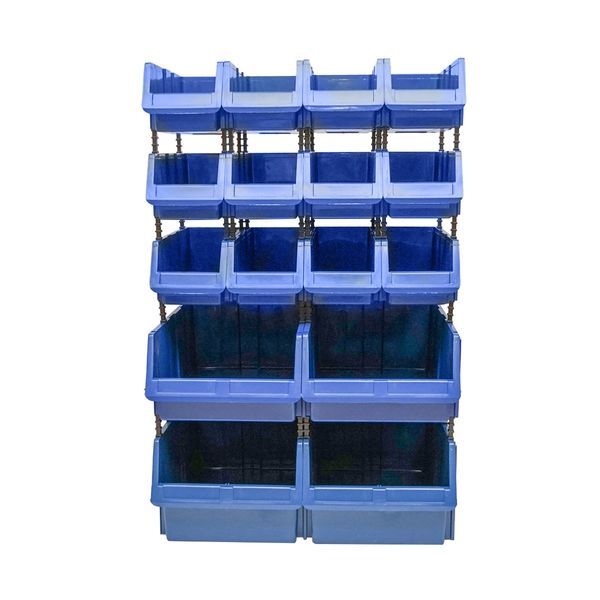 Стойка с 16 кутии за съхранение/организация, синя пластмасова кутия, 6