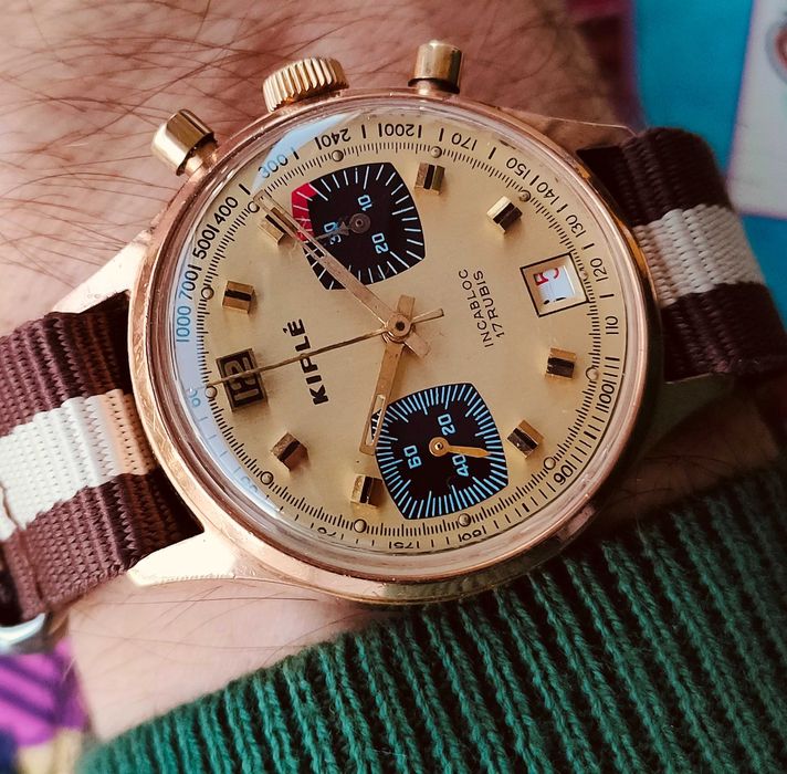 KIPLE Cronograf Vintage Panda Yachting, cal elvetian Valjoux 7734 data