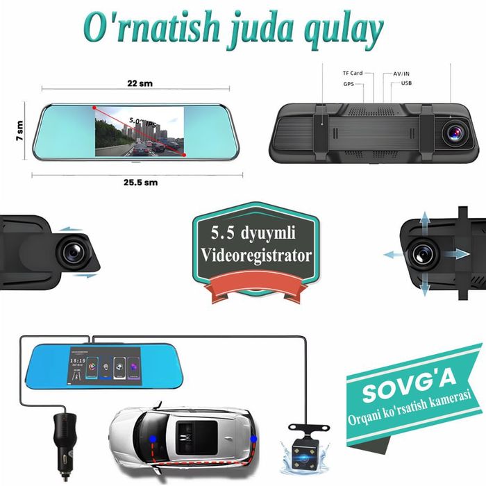 5.5 dyumli HD Sensorli Ekranli Avtomobil Videoregistrator i