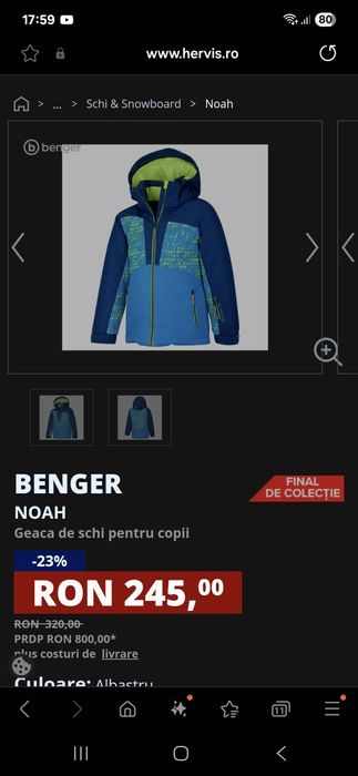 Geaca schi sky Benger nr 140 9-11 ani