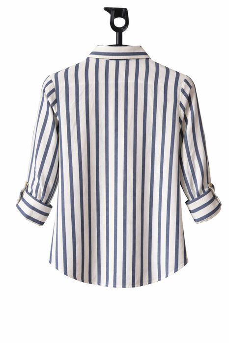 Cămașă damă DeFacto S alb crem cu dungi bleumarin elegant casual