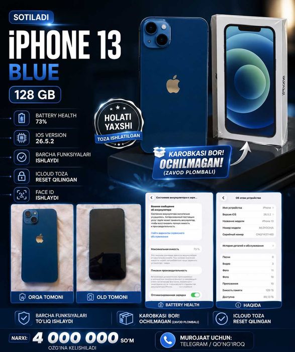 Iphone 13 blue Ochilmagan