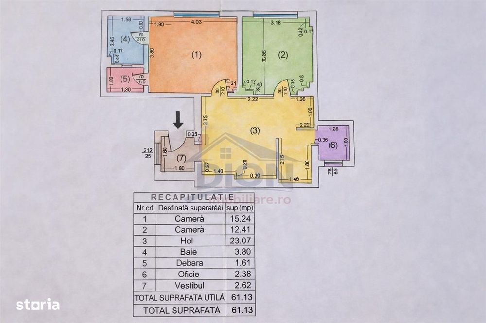 UNIVERSITATE, 3 camere, parter inalt, 61 mp, amenajat