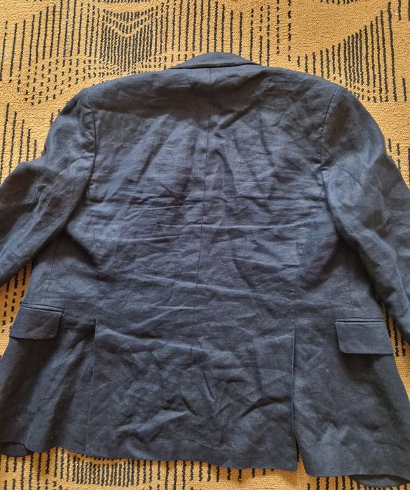 Льняной темно синий костюм от Mango