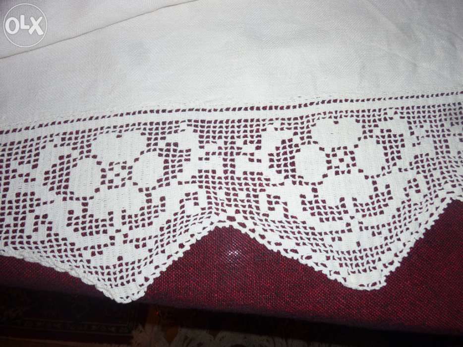 Asternut (cearsaf) rustic tesut din bumbac cu dantela