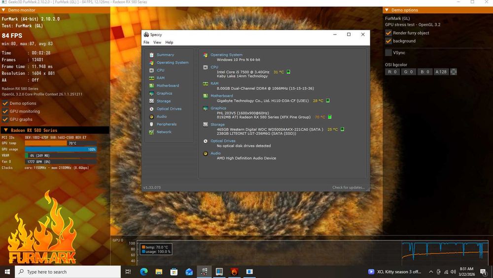 PC i5 7500 8g DD4 RX 580 8GB 256bit ssd+hard calculator unitate gaming