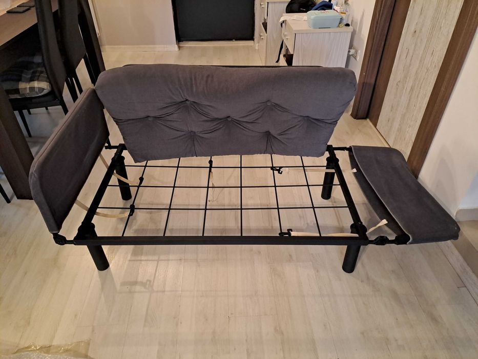 Canapea 2 persoane, gri antracit, brate extensibile