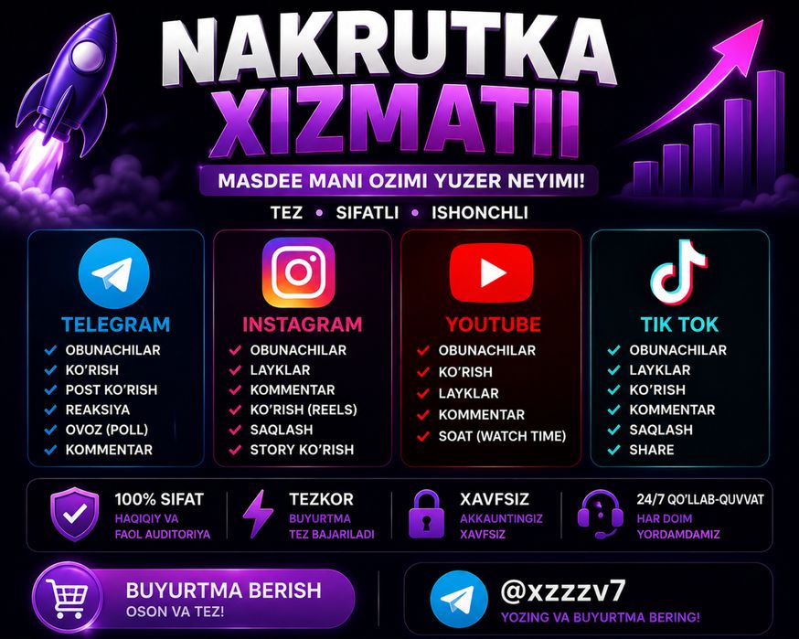 Instagram telegram nakrutka 100% ishonchli arzon