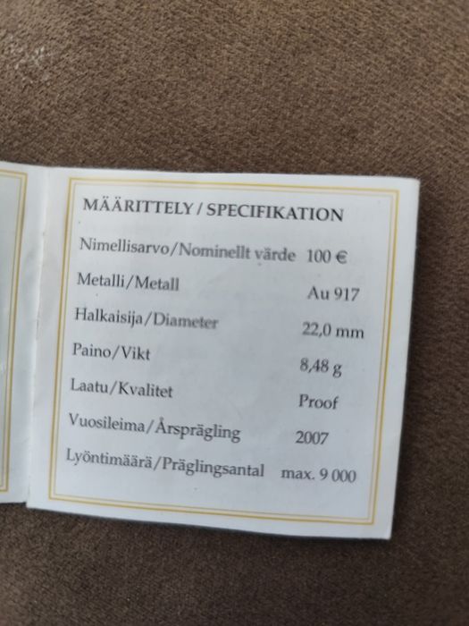 100 златни евро Финландия(Suomi)