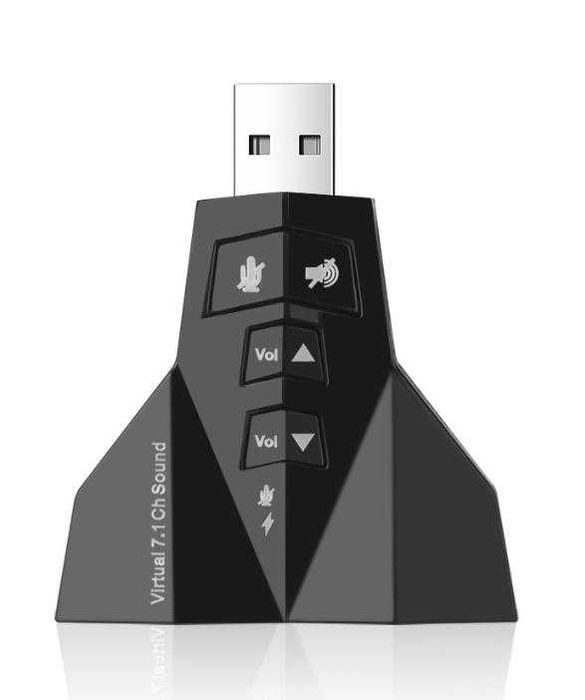 Преносима Звукова Карта Двоен Аудио Адаптер за USB порт 3D Virtual7.1 Канала Външна Музикална Карта за Компютър Лаптоп 3.5mm Жак Вход за 2х Микрофона