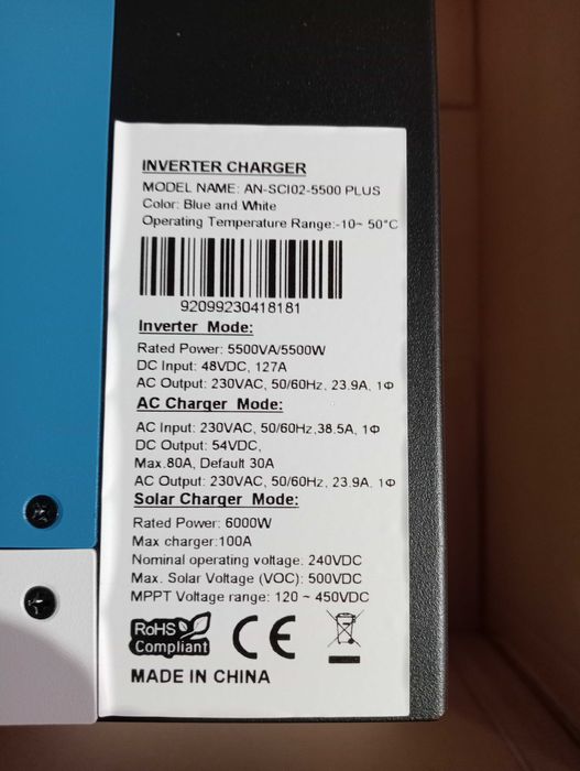 Invertor panouri fotovoltaice hibrid Off-GRID 5.5 kW - 48V