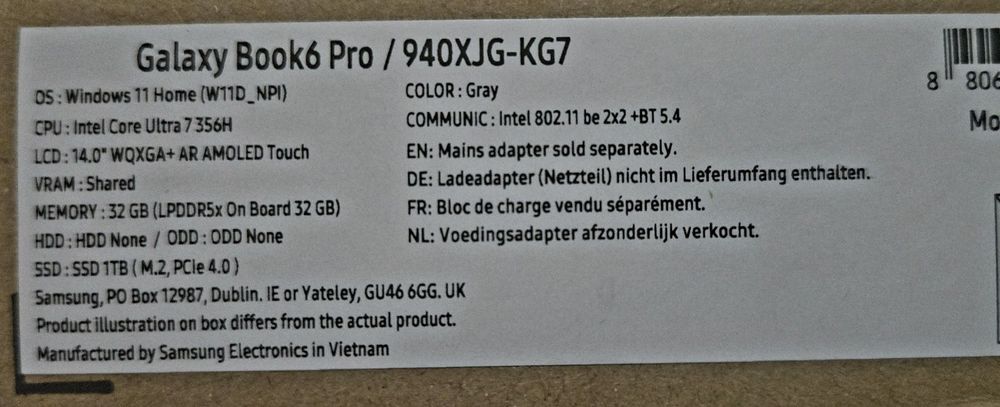 Samsung galaxy book6 pro 14 Intel core ultra 7 155h 14 3k amoled