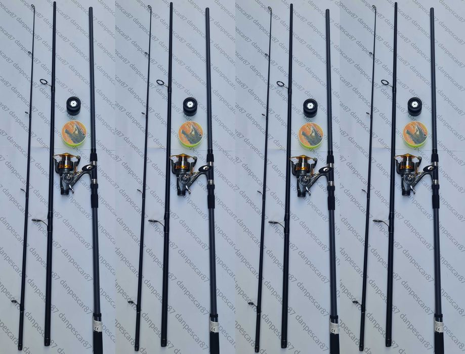 SET 4 Lansete 3,9m din 3 bucati + 4 Mulinete DIAMANT KT6000+ROLE  FIR