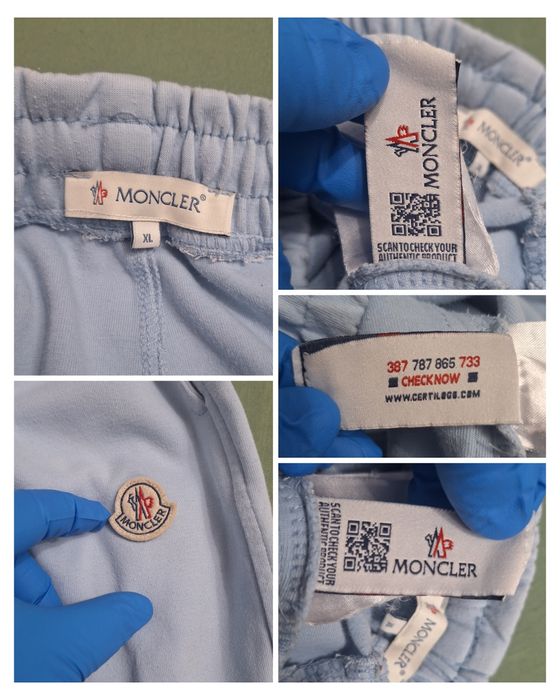 Moncler pantaloni trening din 100% bumbac, albastru deschis