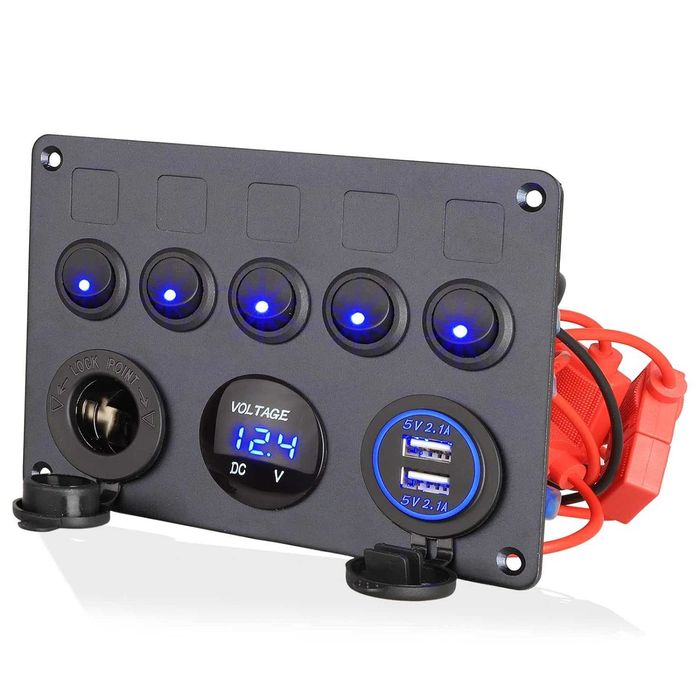 Панел с 5 бутона превключвател 2 бр USB 4.2А 12V и волтметър за МПС