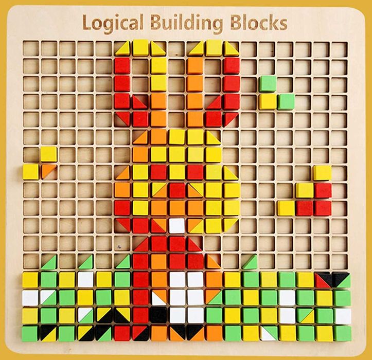 Голям дървен комплект с магически дървени кубчета мозайка 840 бр.