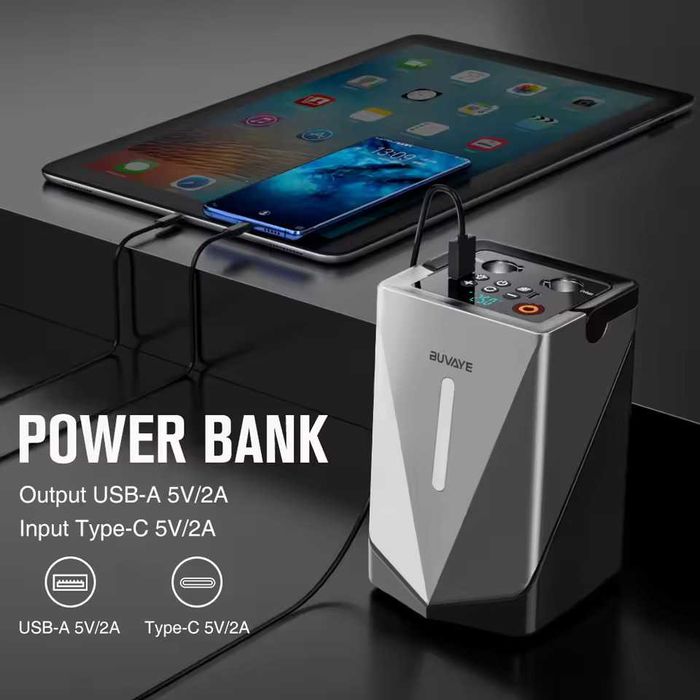 4 в 1 Супер Мощен Висок Клас Стартер BUVAYE 2500А 12000mAh с Помпа