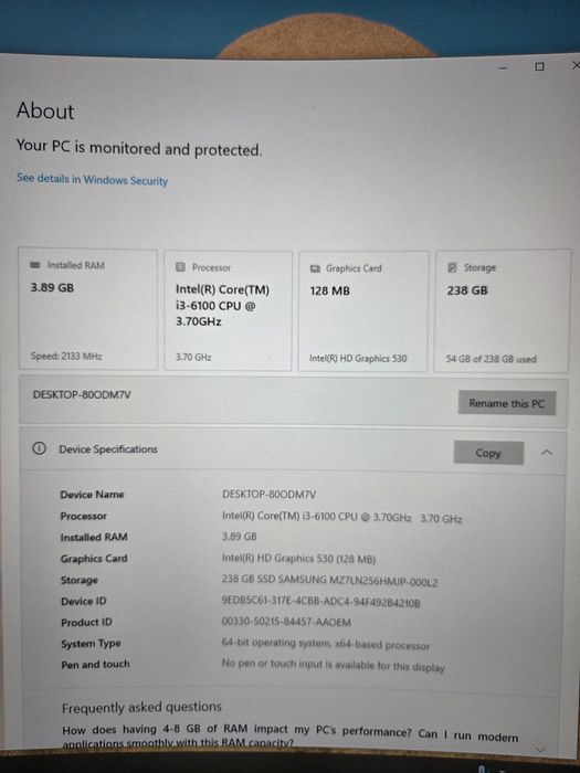 I3 6100 4GB DDR4 SSD 240GB