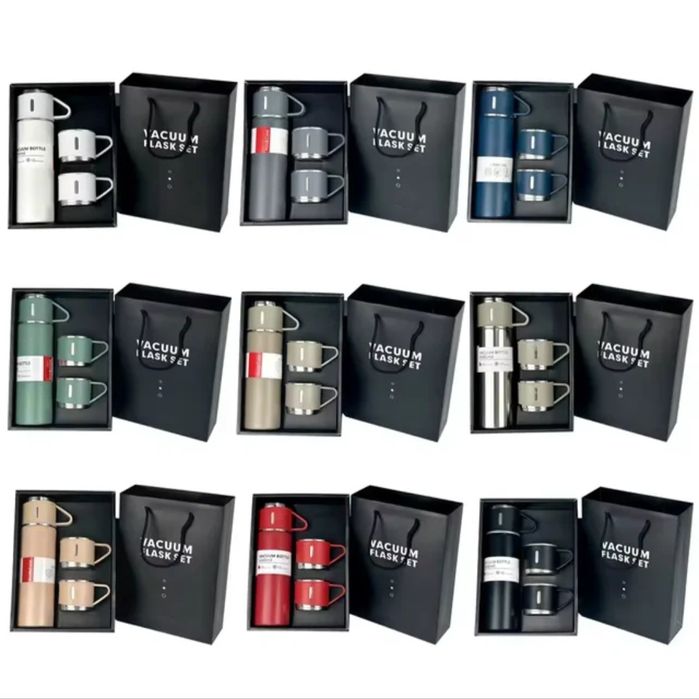 Луксозен Комплект Термос 500 мл с 3 Чаши с Дръжка и Топлоизолатор