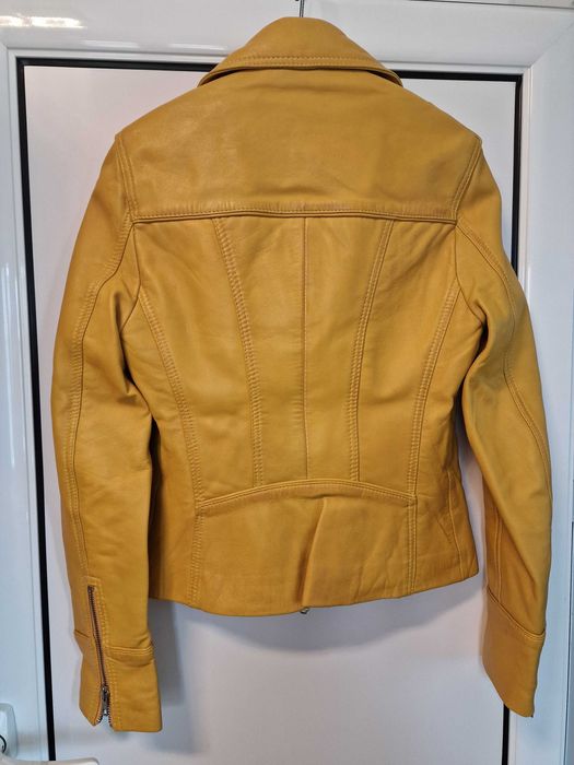 Якета от естествена кожа + тютюнево-зелено дълго палто