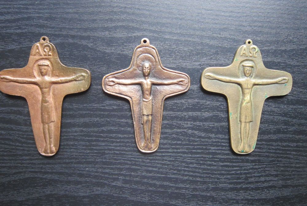 cadou rar Cruce Alfa & Omega bronz masiv Weinert vintage Germania 3buc