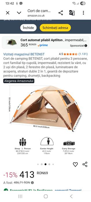 De vânzare cort camping BETENST de 3,4 persoane NOU nefolosit  Negociabil