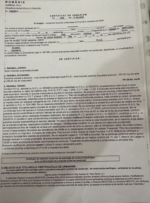 Vând teren URGENT !!!! in spate la Pelendava 257 mp