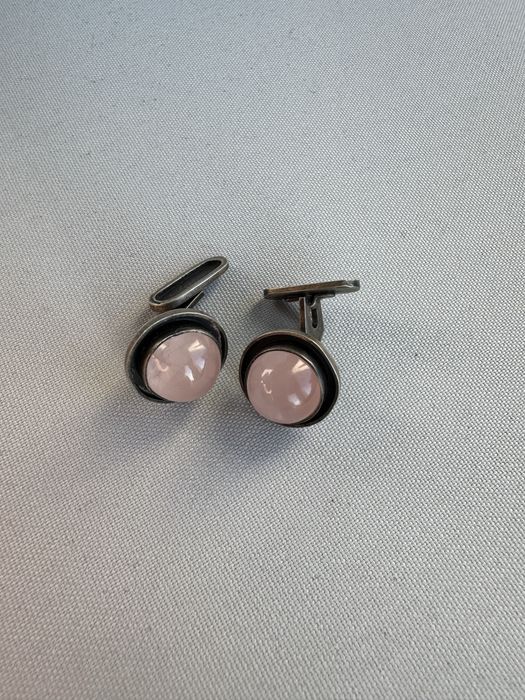 Butoni din argint si cuart roz cabochon