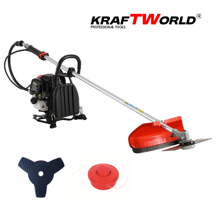 Двутактов Гръбен бензинов тример за трева KraftWorld с аксесоари