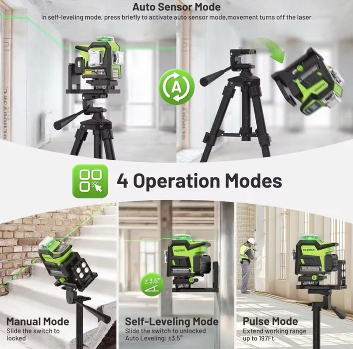 4 D лазерен нивелир Huepar HX04CG !16 зелени линии 5200 mAh !