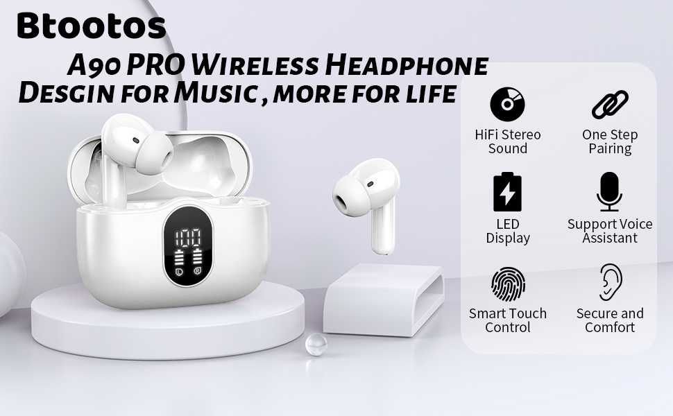 Casti Bluetooth Btoots A90 Pro Wireless In-Ear culoare Alb nou sigilat