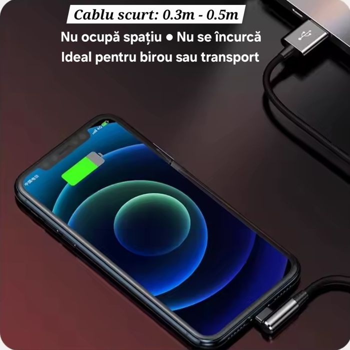 Cabluri cu cot Iphone. Rabatabil/Simplu. Scurt: 0.3/0.5m. Rapide