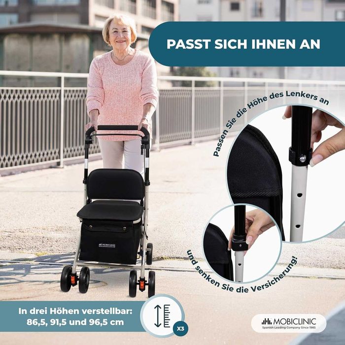 Mobiclinic Coliseo Пазарска количка със седалка до 120 кг. сгъваема, 4 колела, стомана