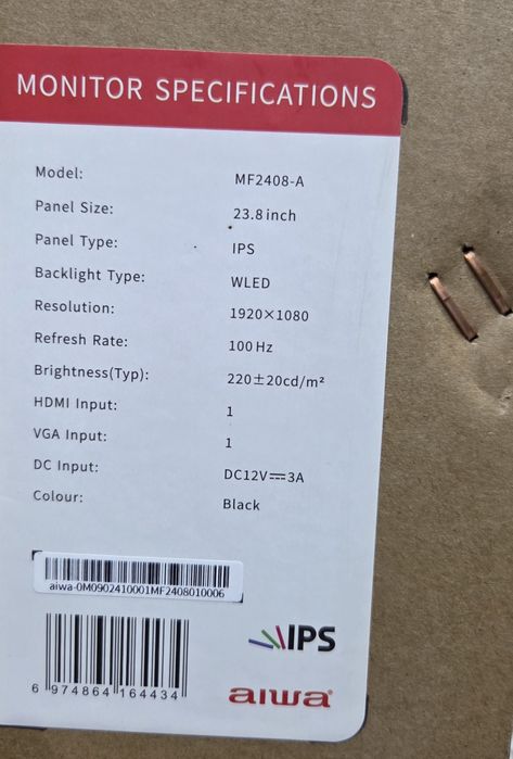 24" aiwa IPS LED,,  100ghz, Отличном состоянии,