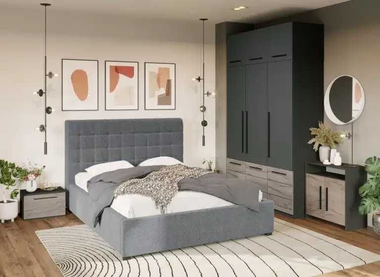 Set Mobila Dormitor Gri Noce C14 - Transport Gratuit in 4-10 zile