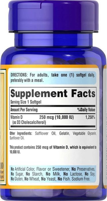 Д3 10 000 Vitamin D3 250 mcg (10000 IU) от Puritan's Pride США