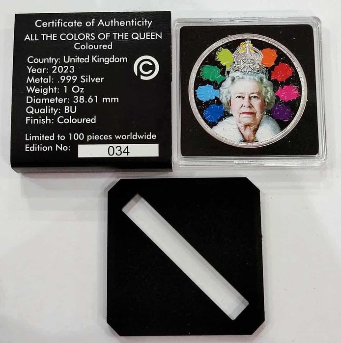 Сребърна монета с оцветяване: Кралица Елизабет II