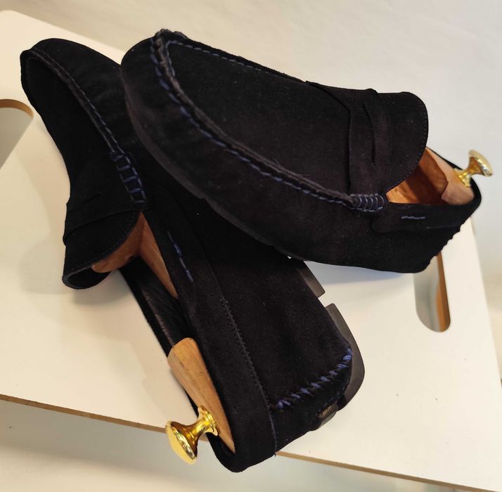 Pantofi mocasini casual 44 slip on Lav Atigianale piele naturala moale albastru