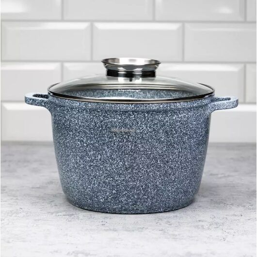 Oala cu capac, din aluminiu acoperita cu marmura, 6.2litri, 24cm, gri,