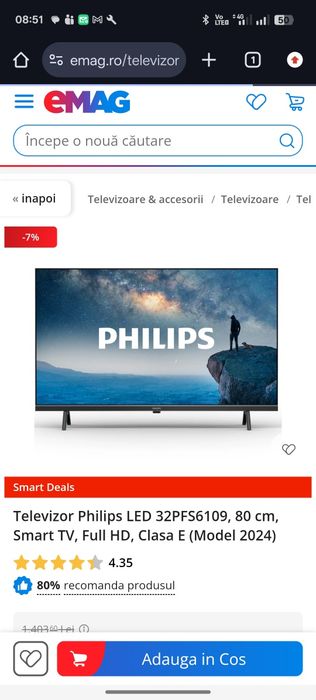 Smart Tv 80 cm philips full hd nou sigilat