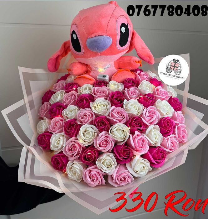 Buchet Stitch Roz Mare trandafiri sapun