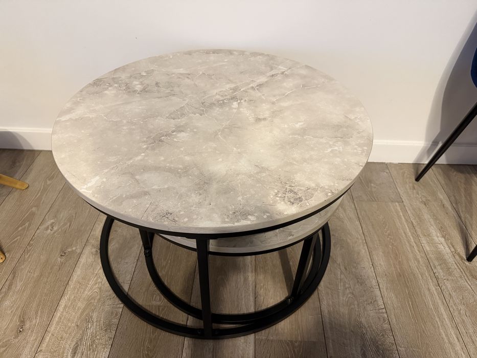 Homcom Set 2 Masute Rotunde pentru Cafea Metal + Marmura Gri/Negru