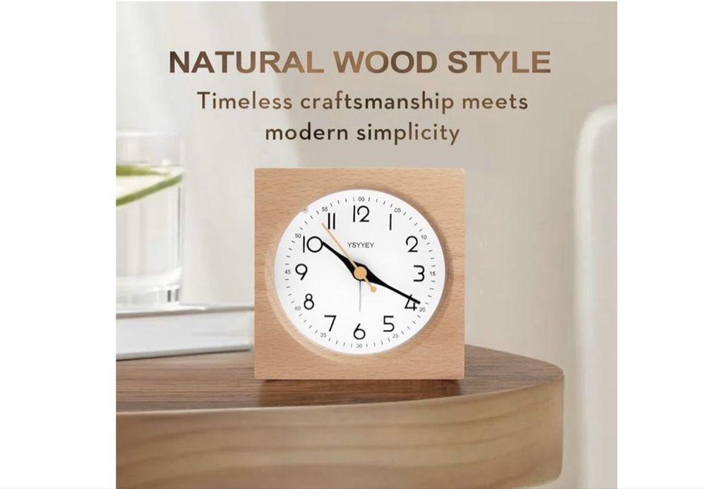 Ceas deșteptător de noptieră, ceas analogic din lemn silențios