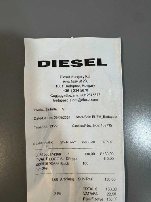 Curea Diesel alba piele logo D cu bon