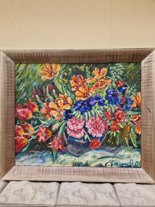 Много добра антикварна майсторска картина масло върху платно