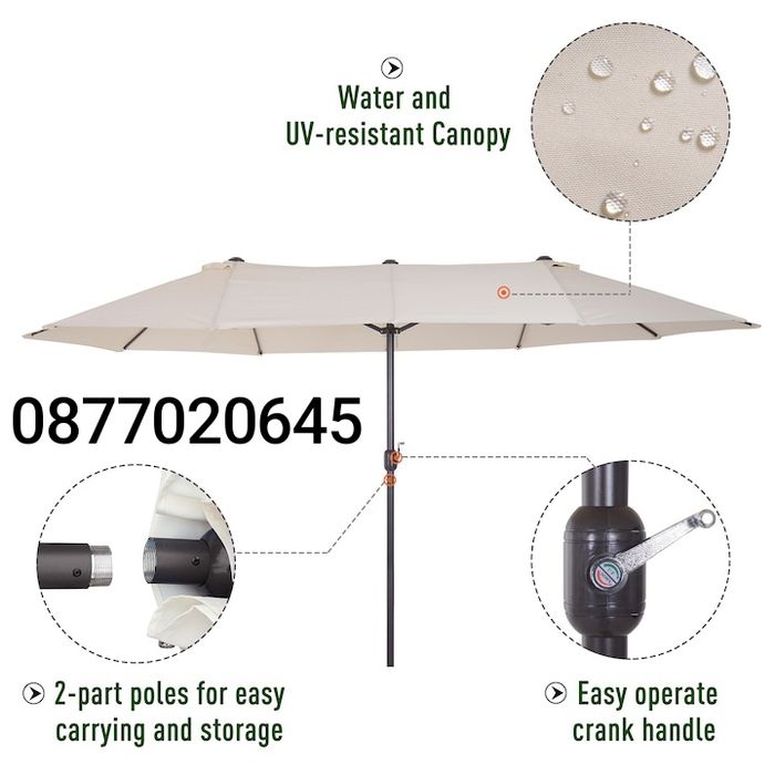 Градински чадър  UV защита, 460x270x240 см, Бежов